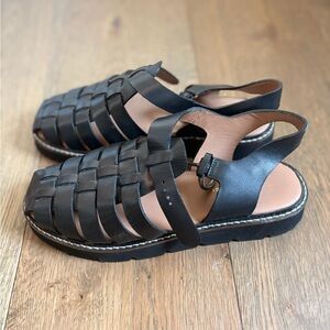 Woven Leather Slingback Sandals in Black